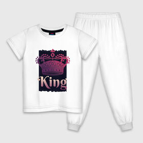 Детская пижама хлопок с принтом King Король Корона в Белгороде, 100% хлопок |  брюки и футболка прямого кроя, без карманов, на брюках мягкая резинка на поясе и по низу штанин
 | Тематика изображения на принте: 23 февраля | chess | crown | duke | for man | gradient | king | man | pink | purple | russian | true king | tsar | всея руси | градиент | для мужчины | для парня | князь | настоящий король | парень | прикол | русский | русь | царевич | ца
