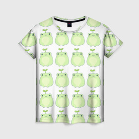 Женская футболка 3D с принтом лягушки-росточки  в Белгороде, 100% полиэфир ( синтетическое хлопкоподобное полотно) | прямой крой, круглый вырез горловины, длина до линии бедер | животные | клубника | лягушка | милота | природа | росток