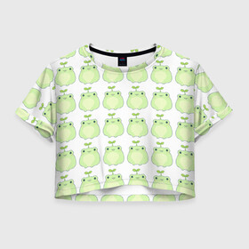 Женская футболка Crop-top 3D с принтом лягушки-росточки  в Белгороде, 100% полиэстер | круглая горловина, длина футболки до линии талии, рукава с отворотами | животные | клубника | лягушка | милота | природа | росток
