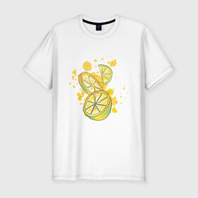 Мужская футболка хлопок Slim с принтом Лимон и Лайм в Белгороде, 92% хлопок, 8% лайкра | приталенный силуэт, круглый вырез ворота, длина до линии бедра, короткий рукав | art | food | juice | juicy | lemon | lime | summer | watercolor | watercolour | акварель | акварельные фрукты | арт | брызги | витамин с | еда | желтый лимон | зеленый лайм | иллюстрация | лето | правильное питание | природа | рисунок