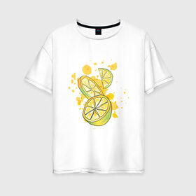 Женская футболка хлопок Oversize с принтом Лимон и Лайм в Белгороде, 100% хлопок | свободный крой, круглый ворот, спущенный рукав, длина до линии бедер
 | art | food | juice | juicy | lemon | lime | summer | watercolor | watercolour | акварель | акварельные фрукты | арт | брызги | витамин с | еда | желтый лимон | зеленый лайм | иллюстрация | лето | правильное питание | природа | рисунок