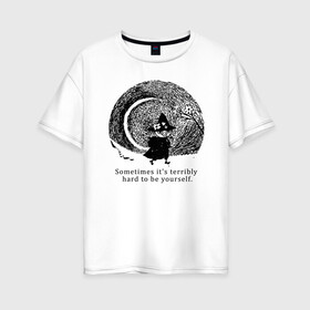 Женская футболка хлопок Oversize с принтом Snafkin в Белгороде, 100% хлопок | свободный крой, круглый ворот, спущенный рукав, длина до линии бедер
 | moominmamma | moominpappa | moomintroll | snafkin | муми тролль | муми цитаты | снусмумрик | цитаты