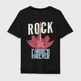 Мужская футболка хлопок Oversize с принтом Rock music forever в Белгороде, 100% хлопок | свободный крой, круглый ворот, “спинка” длиннее передней части | гитара | металл | микрофон | музыка | песня | рок | рок звезда