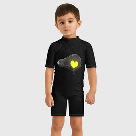 Детский купальный костюм 3D с принтом Сердце в лампе в Белгороде, Полиэстер 85%, Спандекс 15% | застежка на молнии на спине | Тематика изображения на принте: dark | звезды | космос | лампочка | сердце