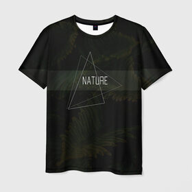 Мужская футболка 3D с принтом Nature | Природа | Дизайнерска в Белгороде, 100% полиэфир | прямой крой, круглый вырез горловины, длина до линии бедер | nature | геометрия | листья | папоротник | папоротниковые | полоса | полоска | природа | треугольник | треугольники