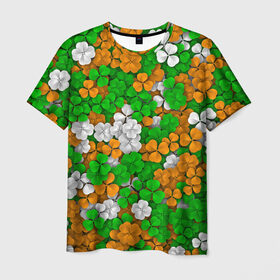 Мужская футболка 3D с принтом Ирландский клевер в Белгороде, 100% полиэфир | прямой крой, круглый вырез горловины, длина до линии бедер | patrick | день святого патрика | ирландия | листья | патрик | паттерн | трилистник | четырёхлистник