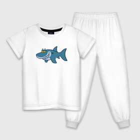 Детская пижама хлопок с принтом АКУЛЕНОК в Белгороде, 100% хлопок |  брюки и футболка прямого кроя, без карманов, на брюках мягкая резинка на поясе и по низу штанин
 | Тематика изображения на принте: fish | megalodon | shark | teeth | white shark | акула | белая акула | зубы | мегалодон | рыба