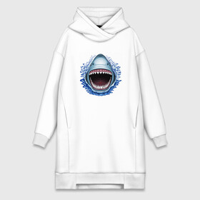 Платье-худи хлопок с принтом АКУЛА ЧЕЛЮСТИ в Белгороде,  |  | fish | jaws | megalodon | shark | teeth | white shark | акула | белая акула | зубы | клыки | мегалодон | пасть | рот | рыба | челюсти