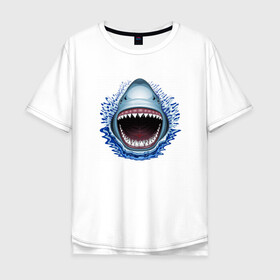 Мужская футболка хлопок Oversize с принтом АКУЛА ЧЕЛЮСТИ в Белгороде, 100% хлопок | свободный крой, круглый ворот, “спинка” длиннее передней части | fish | jaws | megalodon | shark | teeth | white shark | акула | белая акула | зубы | клыки | мегалодон | пасть | рот | рыба | челюсти