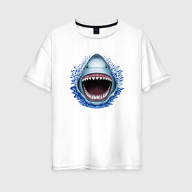 Женская футболка хлопок Oversize с принтом АКУЛА ЧЕЛЮСТИ в Белгороде, 100% хлопок | свободный крой, круглый ворот, спущенный рукав, длина до линии бедер
 | fish | jaws | megalodon | shark | teeth | white shark | акула | белая акула | зубы | клыки | мегалодон | пасть | рот | рыба | челюсти