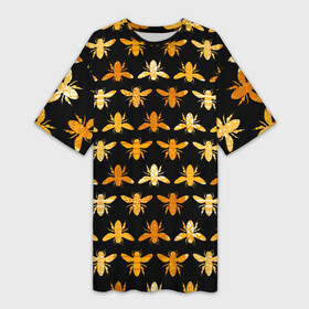Платье-футболка 3D с принтом Пчелиный Паттерн в Белгороде,  |  | bee | животные | крылья | медовый | насекомые | паттерн | полосатый | соты | текстура | узор