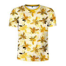 Мужская футболка 3D спортивная с принтом Разные Пчелы в Белгороде, 100% полиэстер с улучшенными характеристиками | приталенный силуэт, круглая горловина, широкие плечи, сужается к линии бедра | Тематика изображения на принте: bee | букет | животные | крылья | медовый | насекомые | паттерн | полосатый | пятна | соты | текстура | узор | цветы