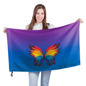 Флаг 3D с принтом красочная бабочка в Белгороде, 100% полиэстер | плотность ткани — 95 г/м2, размер — 67 х 109 см. Принт наносится с одной стороны | абстрактное искусство | бабочка | беспозвоночные | брызги | градиент | краска | красочная | крылья | лето | мотыльки и бабочки | насекомое | радуга | ярко