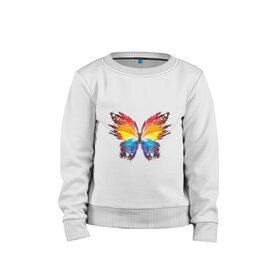 Детский свитшот хлопок с принтом бабочка краской в Белгороде, 100% хлопок | круглый вырез горловины, эластичные манжеты, пояс и воротник | бабочка | беспозвоночные | брызги | градиент | краска | красочная | крылья | лето | мотыльки и бабочки | насекомое | насекомые | радуга | ярко