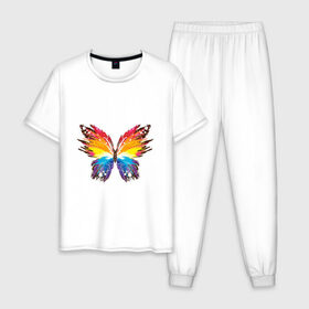 Мужская пижама хлопок с принтом бабочка краской в Белгороде, 100% хлопок | брюки и футболка прямого кроя, без карманов, на брюках мягкая резинка на поясе и по низу штанин
 | бабочка | беспозвоночные | брызги | градиент | краска | красочная | крылья | лето | мотыльки и бабочки | насекомое | насекомые | радуга | ярко