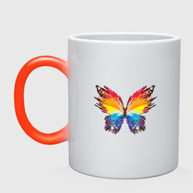 Кружка хамелеон с принтом бабочка краской в Белгороде, керамика | меняет цвет при нагревании, емкость 330 мл | бабочка | беспозвоночные | брызги | градиент | краска | красочная | крылья | лето | мотыльки и бабочки | насекомое | насекомые | радуга | ярко