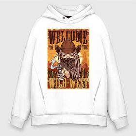 Мужское худи Oversize хлопок с принтом Wild West в Белгороде, френч-терри — 70% хлопок, 30% полиэстер. Мягкий теплый начес внутри —100% хлопок | боковые карманы, эластичные манжеты и нижняя кромка, капюшон на магнитной кнопке | арт | графика | девушка | дикий запад | ковбои