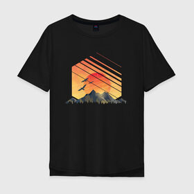 Мужская футболка хлопок Oversize с принтом Mountain Galaxy Sunset в Белгороде, 100% хлопок | свободный крой, круглый ворот, “спинка” длиннее передней части | abstract | art | geometric | geometry | landscape | minimalism | sky | space | sun | абстракция | арт | векторный рисунок | восход | галактика | геометрия | гора | горный пейзаж | горы | закат | картина | космос | минимализм | небо