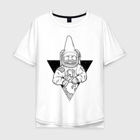 Мужская футболка хлопок Oversize с принтом Gnome Chompski Astronaut в Белгороде, 100% хлопок | свободный крой, круглый ворот, “спинка” длиннее передней части | garden gnome | gnome alone | little rocket man | гном чомски | маленький космонавт | один гнома | садовый гном