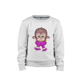 Детский свитшот хлопок с принтом Обезьянка модница в Белгороде, 100% хлопок | круглый вырез горловины, эластичные манжеты, пояс и воротник | мультяшный стиль | обезьяна | обезьянка | принты для девочек | рисунок обезьяны | смешная обезьянка