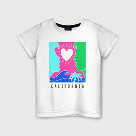 Детская футболка хлопок с принтом CALIFORNIA в Белгороде, 100% хлопок | круглый вырез горловины, полуприлегающий силуэт, длина до линии бедер | Тематика изображения на принте: california | love | закат | калифорния | любовь | пляж | поцелуй | романтика