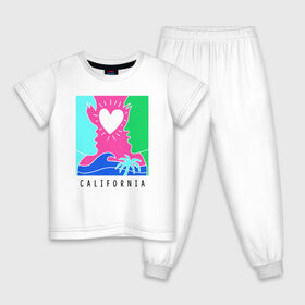 Детская пижама хлопок с принтом CALIFORNIA в Белгороде, 100% хлопок |  брюки и футболка прямого кроя, без карманов, на брюках мягкая резинка на поясе и по низу штанин
 | Тематика изображения на принте: california | love | закат | калифорния | любовь | пляж | поцелуй | романтика