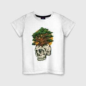Детская футболка хлопок с принтом Дерево из черепа в Белгороде, 100% хлопок | круглый вырез горловины, полуприлегающий силуэт, длина до линии бедер | абстракция | дерево | дуб | кости | скелет | чеперушка | череп