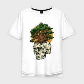Мужская футболка хлопок Oversize с принтом Дерево из черепа в Белгороде, 100% хлопок | свободный крой, круглый ворот, “спинка” длиннее передней части | абстракция | дерево | дуб | кости | скелет | чеперушка | череп