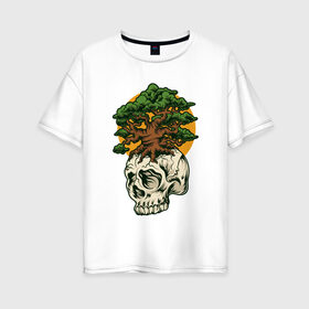 Женская футболка хлопок Oversize с принтом Дерево из черепа в Белгороде, 100% хлопок | свободный крой, круглый ворот, спущенный рукав, длина до линии бедер
 | абстракция | дерево | дуб | кости | скелет | чеперушка | череп