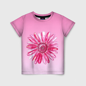 Детская футболка 3D с принтом розовая ромашка в Белгороде, 100% гипоаллергенный полиэфир | прямой крой, круглый вырез горловины, длина до линии бедер, чуть спущенное плечо, ткань немного тянется | акварель | арт | весна | гортензия | лето | природа | рисунок | розовый | ромашка | свежесть | цветок | цветы | яркий | ярко