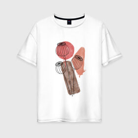 Женская футболка хлопок Oversize с принтом Маки в Белгороде, 100% хлопок | свободный крой, круглый ворот, спущенный рукав, длина до линии бедер
 | акварель | коричневый | красный | маки | растения | сухоцветы | цветы
