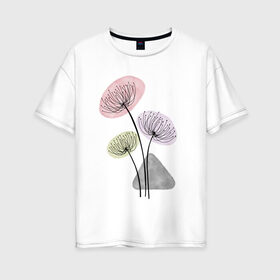 Женская футболка хлопок Oversize с принтом Одуванчики в Белгороде, 100% хлопок | свободный крой, круглый ворот, спущенный рукав, длина до линии бедер
 | зонтики | лето | растения | серый. одуванчик | сиреневый | сухоцветы | цветы