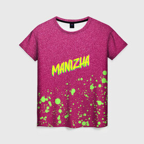Женская футболка 3D с принтом Манижа Manizha в Белгороде, 100% полиэфир ( синтетическое хлопкоподобное полотно) | прямой крой, круглый вырез горловины, длина до линии бедер | akkulista | eurovision | manizha merch | manizha мерч | neon | pink | russian woman | singer | брызги красок | брызки краски | евровидение 2021 | манижа мерч | неоновая надпись | певица | песня | розовые стразы | роттердам | ру кола