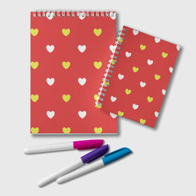 Блокнот с принтом Сердечки на красном паттерн в Белгороде, 100% бумага | 48 листов, плотность листов — 60 г/м2, плотность картонной обложки — 250 г/м2. Листы скреплены удобной пружинной спиралью. Цвет линий — светло-серый
 | Тематика изображения на принте: background | design | fabric | heart | love | pattern | red | romance | romantic | seamless | valentine | красный | любовь | рисунок | романтика | сердце | узор