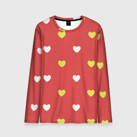 Мужской лонгслив 3D с принтом Сердечки на красном паттерн в Белгороде, 100% полиэстер | длинные рукава, круглый вырез горловины, полуприлегающий силуэт | background | design | fabric | heart | love | pattern | red | romance | romantic | seamless | valentine | красный | любовь | рисунок | романтика | сердце | узор