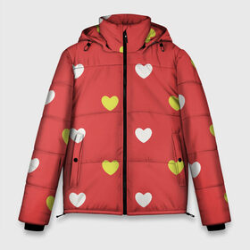 Мужская зимняя куртка 3D с принтом Сердечки на красном паттерн в Белгороде, верх — 100% полиэстер; подкладка — 100% полиэстер; утеплитель — 100% полиэстер | длина ниже бедра, свободный силуэт Оверсайз. Есть воротник-стойка, отстегивающийся капюшон и ветрозащитная планка. 

Боковые карманы с листочкой на кнопках и внутренний карман на молнии. | background | design | fabric | heart | love | pattern | red | romance | romantic | seamless | valentine | красный | любовь | рисунок | романтика | сердце | узор