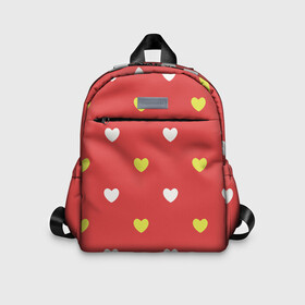 Детский рюкзак 3D с принтом Сердечки на красном паттерн в Белгороде, 100% полиэстер | лямки с регулируемой длиной, сверху петелька, чтобы рюкзак можно было повесить на вешалку. Основное отделение закрывается на молнию, как и внешний карман. Внутри дополнительный карман. По бокам два дополнительных кармашка | background | design | fabric | heart | love | pattern | red | romance | romantic | seamless | valentine | красный | любовь | рисунок | романтика | сердце | узор