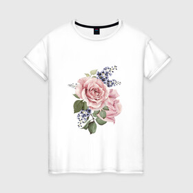 Женская футболка хлопок с принтом Цветы в Белгороде, 100% хлопок | прямой крой, круглый вырез горловины, длина до линии бедер, слегка спущенное плечо | букет | весна | любовь | март | роза