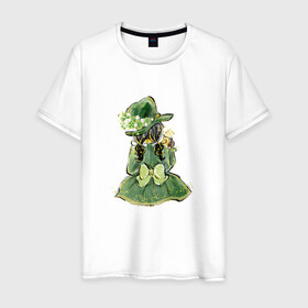 Мужская футболка хлопок с принтом Девушка в Белгороде, 100% хлопок | прямой крой, круглый вырез горловины, длина до линии бедер, слегка спущенное плечо. | зеленый | клевер | цветы