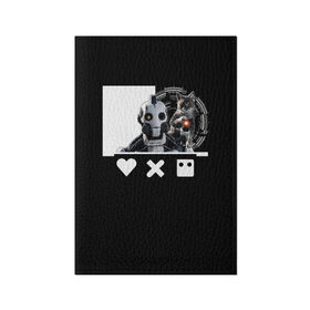 Обложка для паспорта матовая кожа с принтом Андроид XBOT 4000 в Белгороде, натуральная матовая кожа | размер 19,3 х 13,7 см; прозрачные пластиковые крепления | андроид | белочерный | белый | знак | кот | котик | кошка | любовь | механизм | робот | роботы | черный