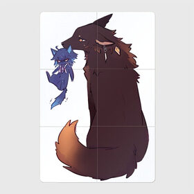 Магнитный плакат 2Х3 с принтом Волк и кот в Белгороде, Полимерный материал с магнитным слоем | 6 деталей размером 9*9 см | Тематика изображения на принте: арт | волк | животные | кот | котёнок | рисунок | сяо | чжун ли