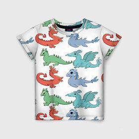 Детская футболка 3D с принтом Дракончики в Белгороде, 100% гипоаллергенный полиэфир | прямой крой, круглый вырез горловины, длина до линии бедер, чуть спущенное плечо, ткань немного тянется | dragon | дракончики | драконы | крылья | цветные