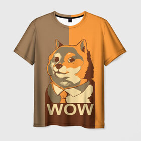 Мужская футболка 3D с принтом Doge Wow в Белгороде, 100% полиэфир | прямой крой, круглый вырез горловины, длина до линии бедер | animal | art | dog | doge | dogecoin | many x | mem | meme | new | poster | such x | wave | wow | арт | в | галстук | галстуке | двухцветная | животное | зверь | имени | кабосу | мем | мемас | мэм | по | постер | сиба ину | собака | хищник