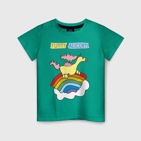 Детская футболка хлопок с принтом Забавный аликорн в Белгороде, 100% хлопок | круглый вырез горловины, полуприлегающий силуэт, длина до линии бедер | alicorn | funnyalicorn | аликорн | единорог | лошадка | облака | радуга | рисунок