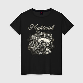 Женская футболка хлопок с принтом NIGHTWISH в Белгороде, 100% хлопок | прямой крой, круглый вырез горловины, длина до линии бедер, слегка спущенное плечо | metal | nightwish | tarja turunen | метал | музыка | найтвиш | рок | симфо метал | тарья турунен