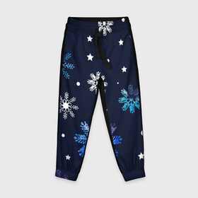 Детские брюки 3D с принтом Падающие снежинки уходящей зимы в Белгороде, 100% полиэстер | манжеты по низу, эластичный пояс регулируется шнурком, по бокам два кармана без застежек, внутренняя часть кармана из мелкой сетки | джинсовая | необычная | падают | синяя текстура | снежинки | текстура