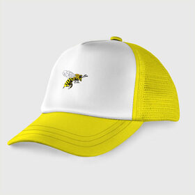 Детская кепка тракер с принтом Пчела в Белгороде, Козырек - 100% хлопок. Кепка - 100% полиэстер, Задняя часть - сетка | универсальный размер, пластиковая застёжка | bee | honey | nature | spring | summer | wings | yellow | бабочки | весна | жало | животные | жук | звери | комар | крылья | лапки | лето | мед | муха | насекомое | оса | природа | пчела | пчелка | стрекоза | цветы | шершень |