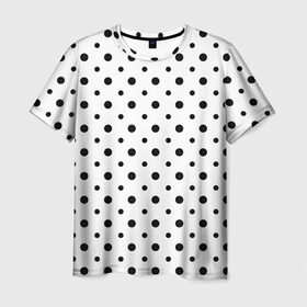 Мужская футболка 3D с принтом Точки черные на белом в Белгороде, 100% полиэфир | прямой крой, круглый вырез горловины, длина до линии бедер | abstract | background | black | geometric | pattern | spot | texture | various | wrapping | горошек | крапинки | пятнаround | разные  узор | точки | черные