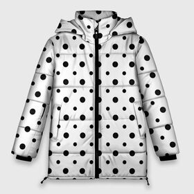 Женская зимняя куртка Oversize с принтом Точки черные на белом в Белгороде, верх — 100% полиэстер; подкладка — 100% полиэстер; утеплитель — 100% полиэстер | длина ниже бедра, силуэт Оверсайз. Есть воротник-стойка, отстегивающийся капюшон и ветрозащитная планка. 

Боковые карманы с листочкой на кнопках и внутренний карман на молнии | abstract | background | black | geometric | pattern | spot | texture | various | wrapping | горошек | крапинки | пятнаround | разные  узор | точки | черные