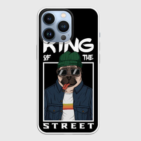 Чехол для iPhone 13 Pro с принтом King Street в Белгороде,  |  | animal | art | brutal | dog | illustration | king | of | pug | street | the | арт | брутальный | бульдог | в | животное | зверь | король | надпись | одежде | очках | пёс | рамка | собака | текст | улиц | улицы | уличный | шапке